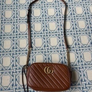Gucci Tan Quilted Crossbody Bag with Gold Logo
